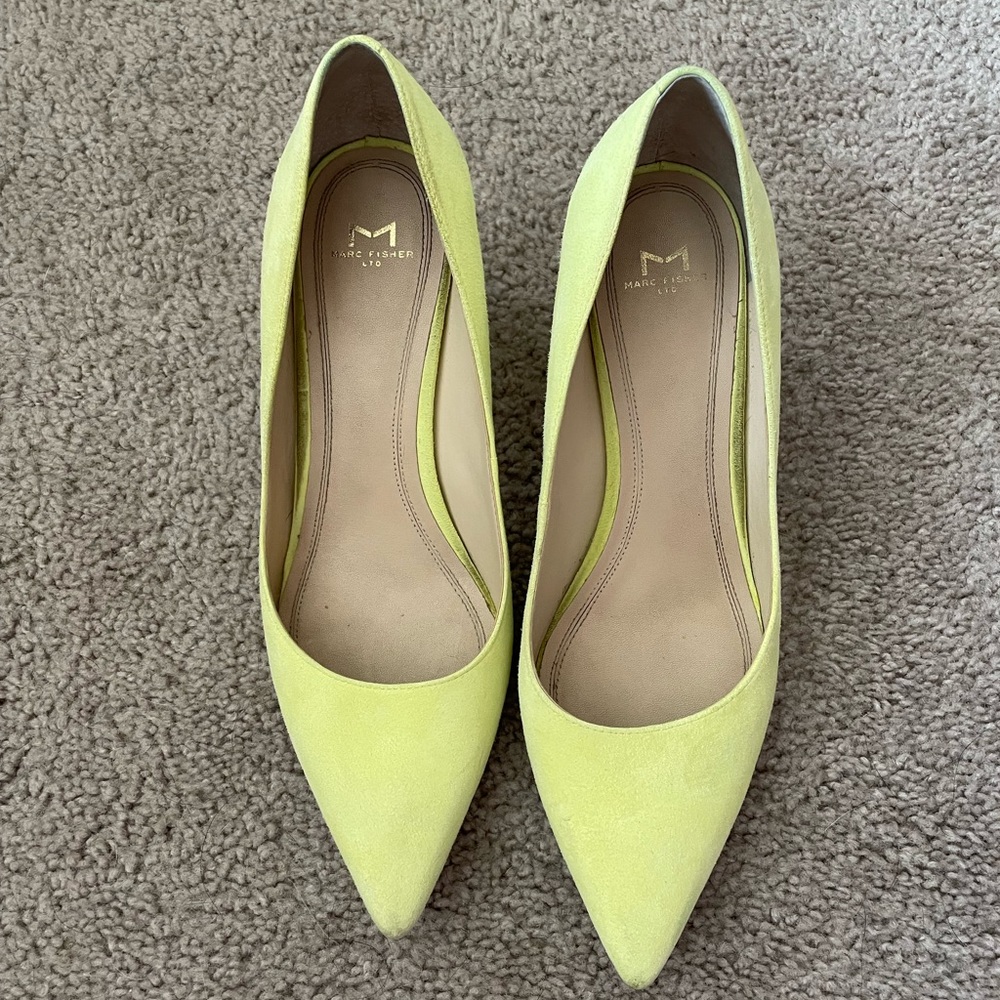 Neon lime suede Marc Fisher pumps